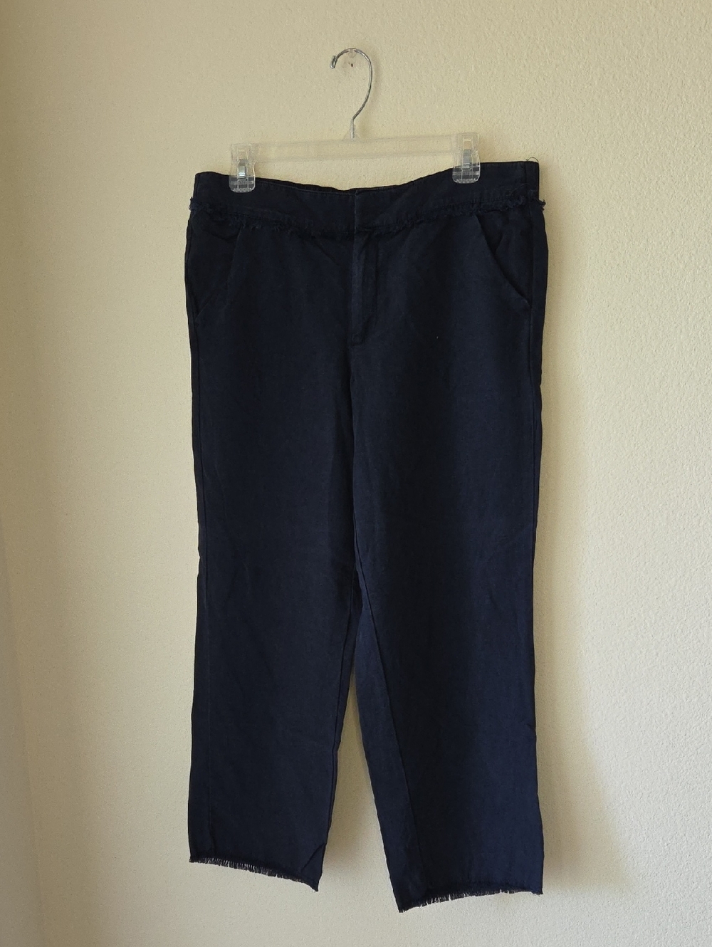 LOFT Linen Blend Navy Blue Pants Distressed Edges Sz S Soft Flowy Comfortable